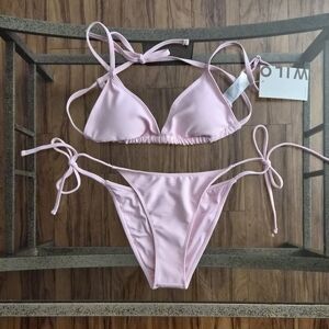 Wilo Baby Pink Ribbed Triangle Bikini Set